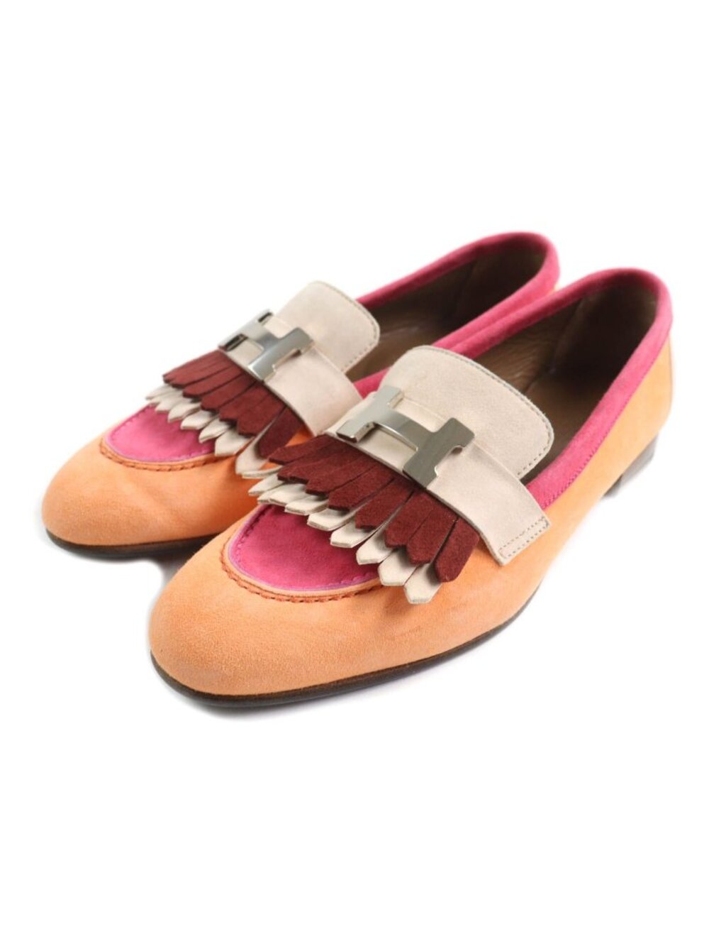 Hermes Royal H Tassel Almond Toe Suede Leather Loafers Multi